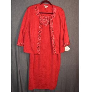 NEW Maya Brooke Women's 22W Plus Sized Two Piece Jacket Dress Set Red NWT
